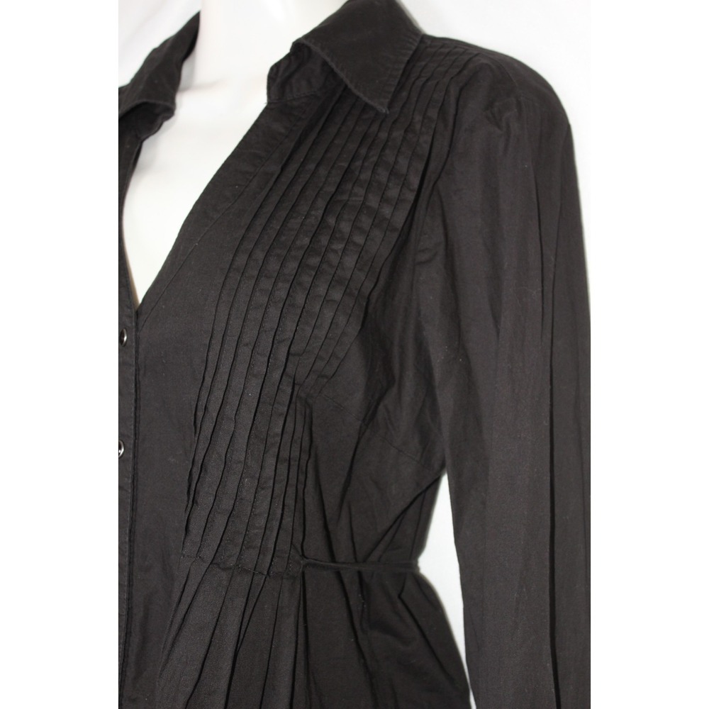 Stetson Black Shirt Dress Western Rodeo Pintuck Button Front Fit Flare SZ Large - Picture 4 of 11